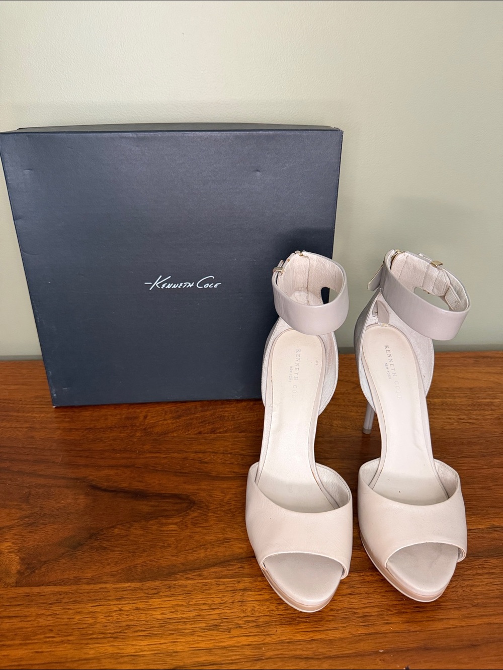 Kenneth Cole Nude Ankle Strap Peep-Toe Stiletto Heels
